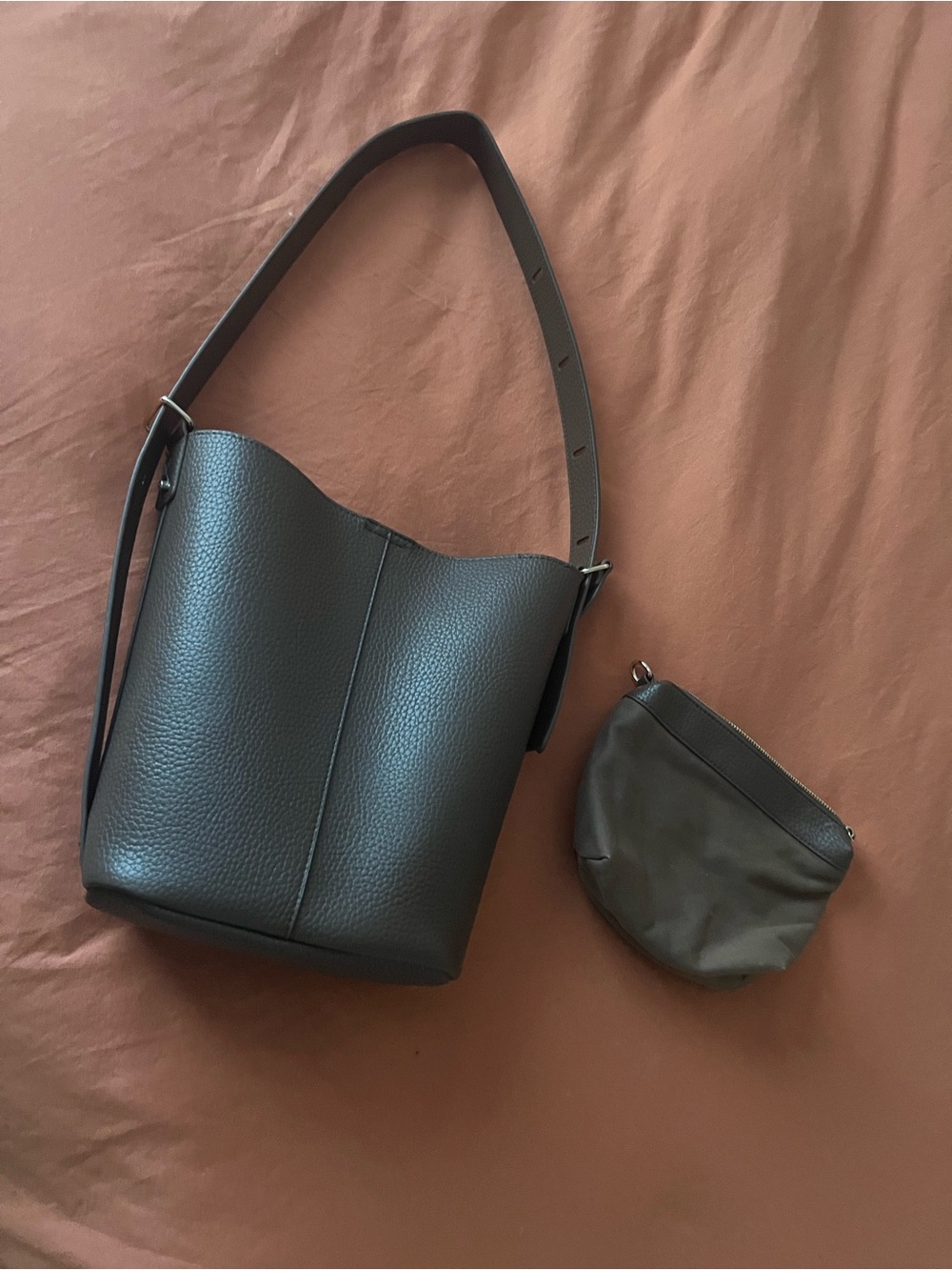Classic Pebbled Leather Bucket Bag in Dark Brown